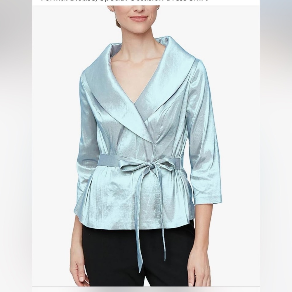 NWT Alex Evenings Taffeta 3/4 Sleeve Formal Blouse Top Dress Shirt Large